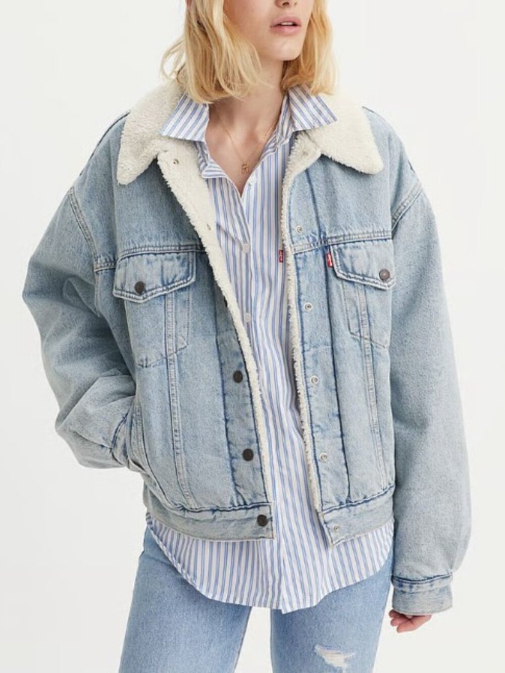Levi's 90s Cozy Trucker Jacket Sherpa Fleece Lined Denim Womens M